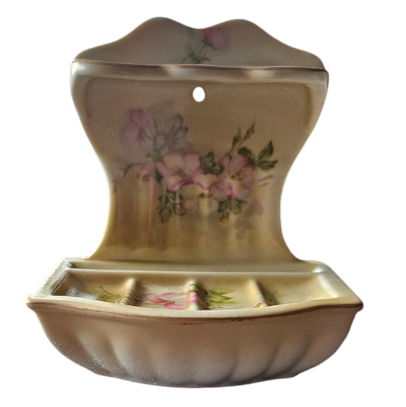 Vintage Nippon Hand Painted Porcelain Toothbrush Soap Holder Hang Stationary - Picture 7 of 8